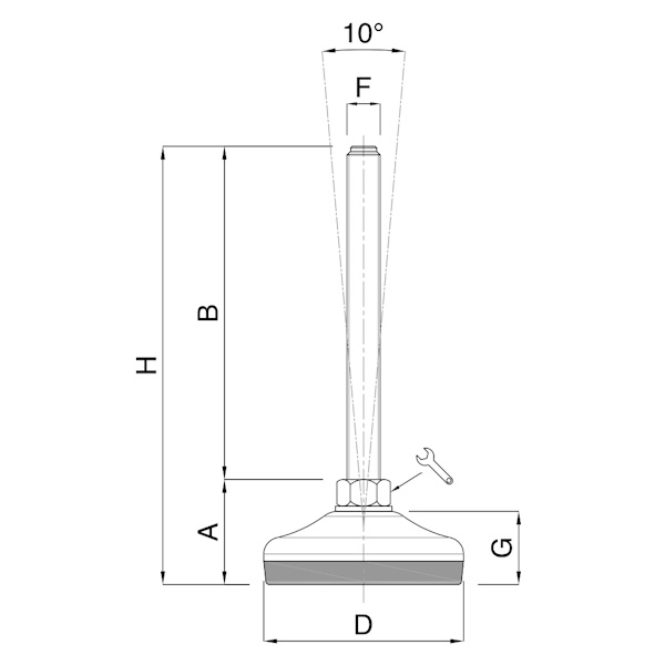 Martin Piede INOX A2 Base Vulcanizzata Snodato 10° D.MM 60 M10/M12/M14 - MARTIN - Immagine 2